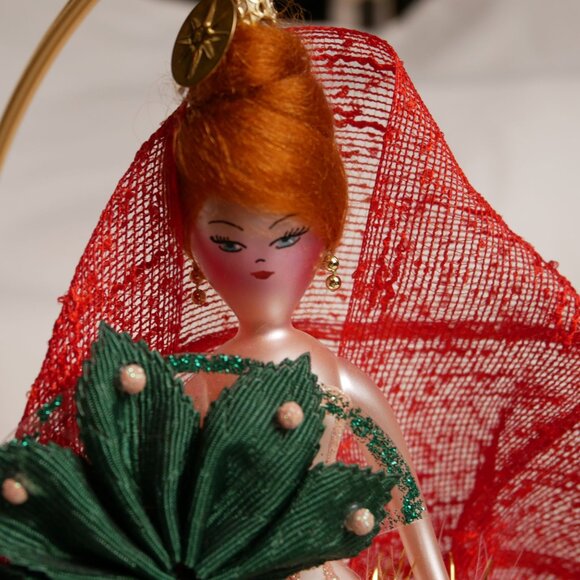 Vintage Christopher Radko Angel Ornament With Red Veil & Feather Dress Italy - Picture 5 of 8